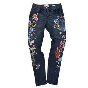 William Rast embroidered Perfect skinny Jean black floral skeleton junior 25